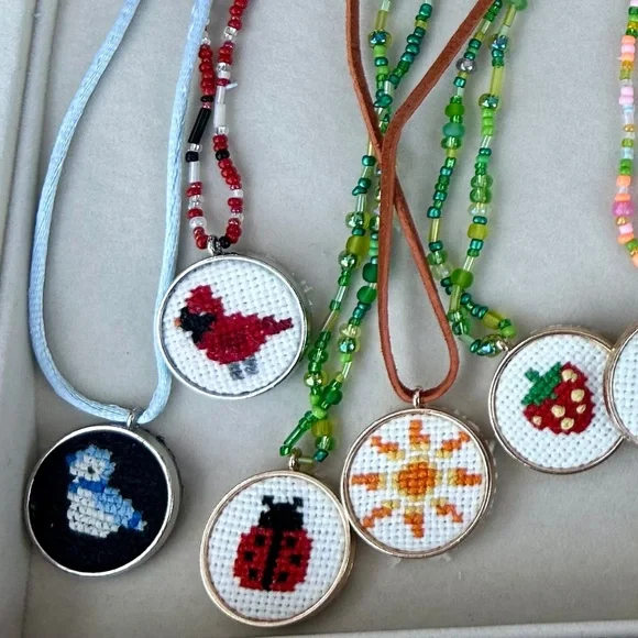 cross stitch pendant necklace
